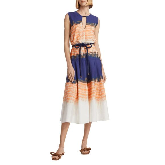 Silvia Tcherassi Bora Cotton Tie-Dye Midi-Dress Size L $990 - Picture 2 of 12